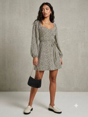 ASOS Women's Size 6 (UK 10) Cream Animal Print Milkmaid Corset Mini Dress
